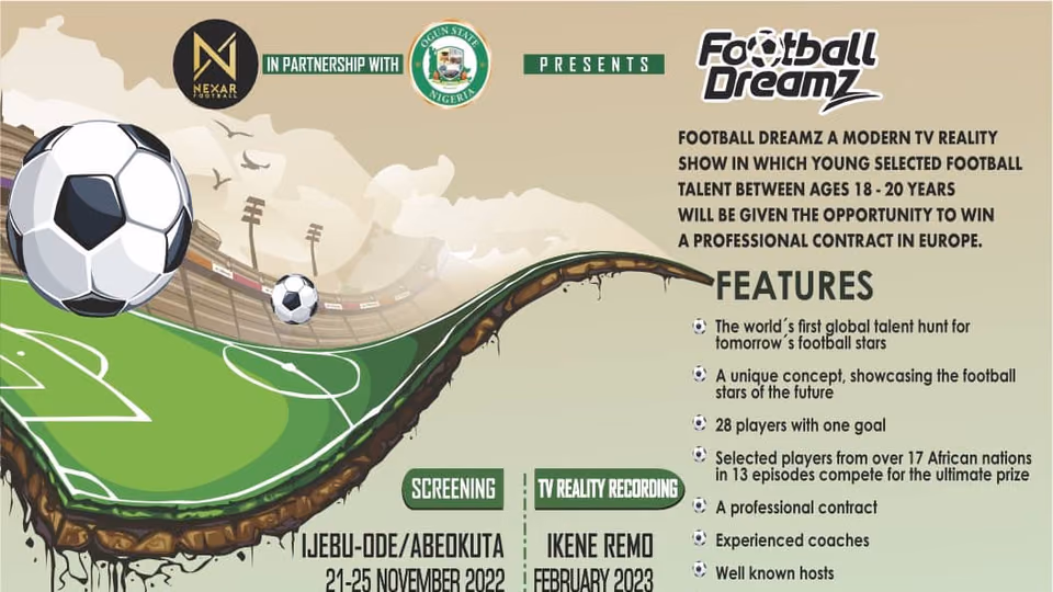Poster for the Football Dreamz scouting programme in Ogun State