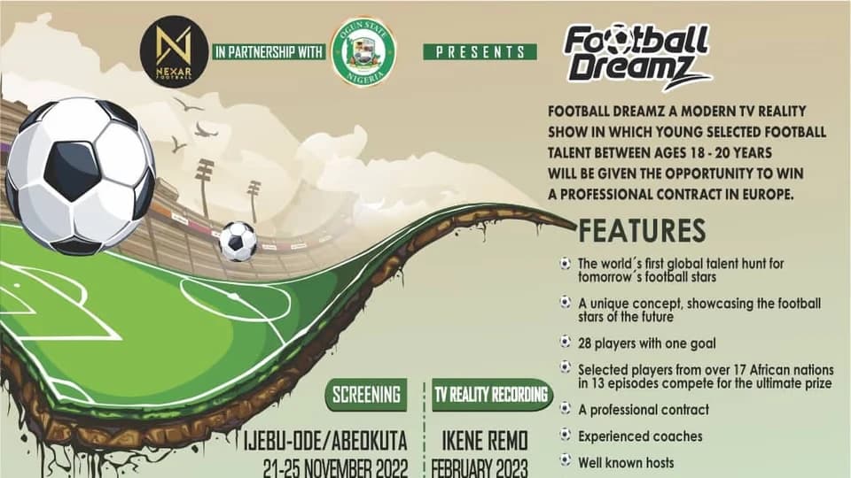 Poster for the Football Dreamz scouting programme in Ogun State